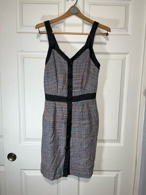 Sleeveless Tweed Mini Dress with Black Trim - Multicolor